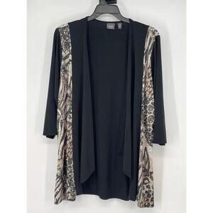 Chico’s Travelers Waterfall Cardigan Black Leopard Print Size 16 Travel Workwear